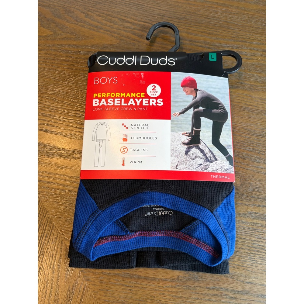 Cuddl Duds Boys Performance Baselayers Thermal Set Black Royal Blue Size L 12/14